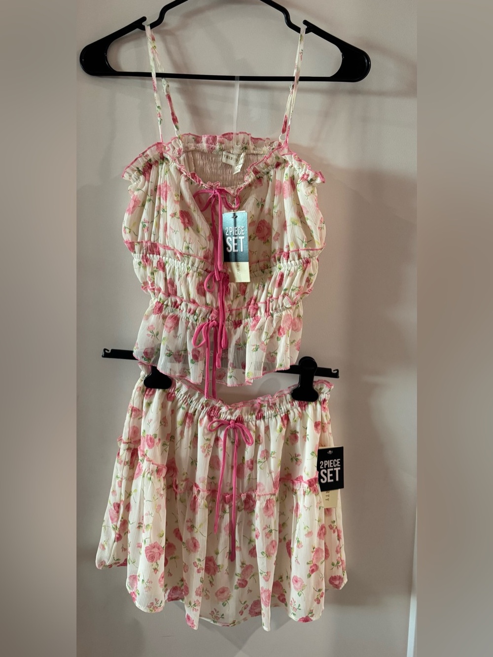 Pink Floral Two-Piece Casual Dress Set